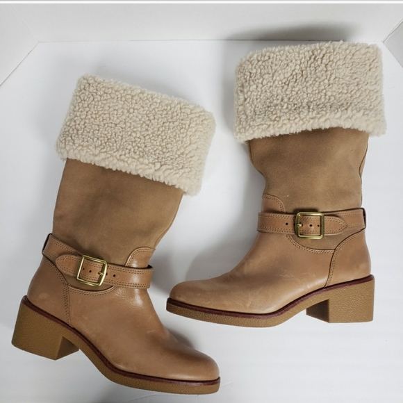COACH Parka Tan & Cream Cold-Weather Shearling Boots 8 - Picture 7 of 12
